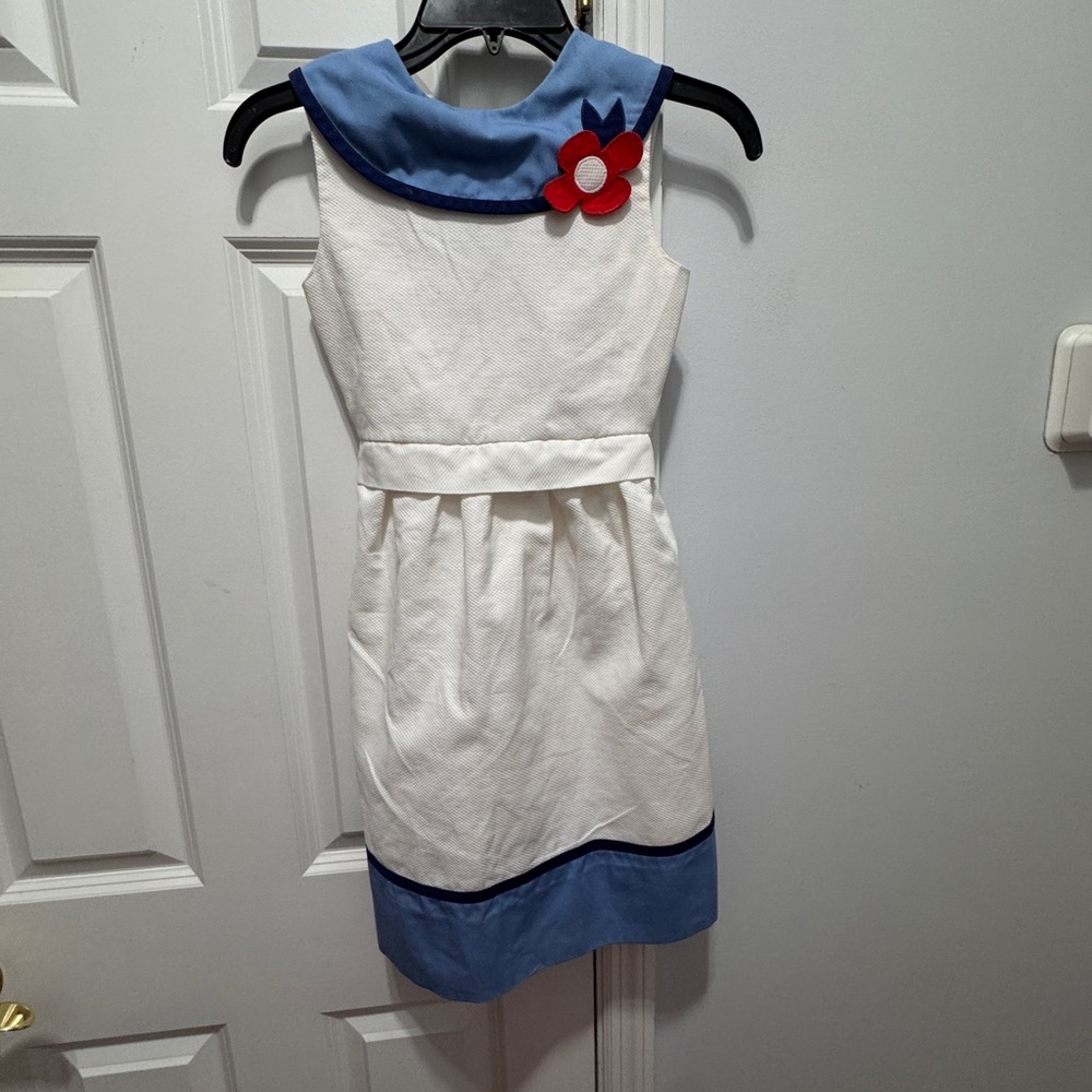 Florence Eiseman White and Blue Sheath Dress Sleeveless size 8